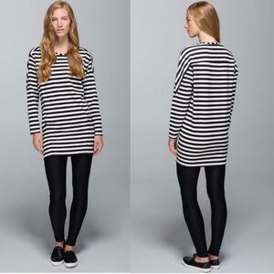 Lululemon Comme To Cozy Stripe Mini Dress Size M White/Black Terry Cloth